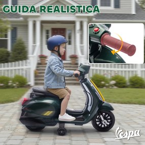 Moto Elettrica per Bambini con Licenza Ufficiale Piaggio Vespa 6V con Rotelle e Luci Verde Scuro...