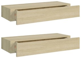 Scaffali con cassetti da parete 2 pz rovere 60x23,5x10 cm mdf