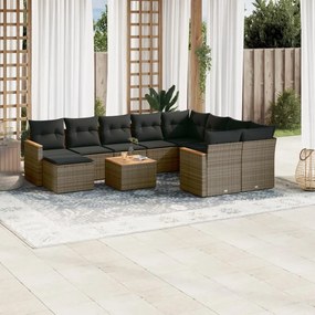 Set divani da giardino 11 pz con cuscini in polyrattan grigio