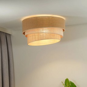 Euluna plafoniera Trio juta, marrone naturale/bianco/rafia Ø 60 cm