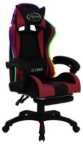 Sedia da gaming con luci a led rgb rosso vino e nera similpelle