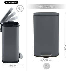 Cestino per la spazzatura grigio scuro in acciaio con pedale 50 l Akira – Spirella