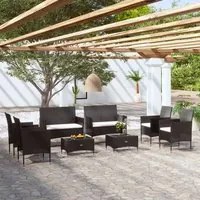 Set Divani da Giardino 8 pz con Cuscini in Polyrattan Nero 3095955