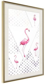 Poster  Flamingos and Triangles  Cornice Quadri Cornice d'oro con passe-partout, Larghezza x Altezza Home decor 40x60