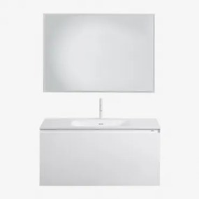 Set Mobili Da Bagno In Legno Macrae Con Lavabo Integrato Bianco & Rectangular Led Y Antivaho (100x70) Tasmin & Bianco ↑20 Cm - Sklum