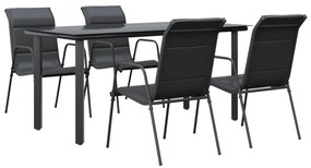 Set da pranzo da giardino 5 pz nero in acciaio e textilene