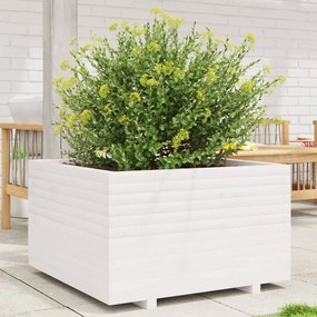 Fioriera Da Giardino Bianca 80x80x49,5cm Legno Massello Di Pino /