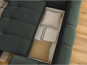 Divano angolare verde allungabile e con contenitore (penisola a sinistra/a L) con rivestimento in ciniglia Fuji – Bobochic Paris