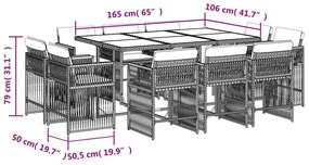 Set da pranzo da giardino 11 pz con cuscini in polyrattan nero