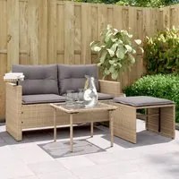 Set Divano da Giardino 3 pz con Cuscini Beige in Polyrattan 365462