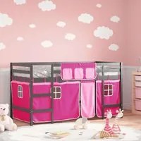 Letto a Soppalco con Tende Bambini Rosa 90x200 cm Massello Pino 3206972