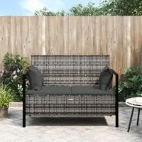 Panca da Giardino a 2 Posti con Cuscini in Polyrattan Grigio 364111