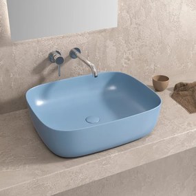 Kamalu - Lavabo da appoggio colore azzurro opaco | KLT-490AZ