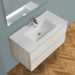Mobile bagno sospeso rovere grigio 100 cm lavabo e specchiera LED Easy