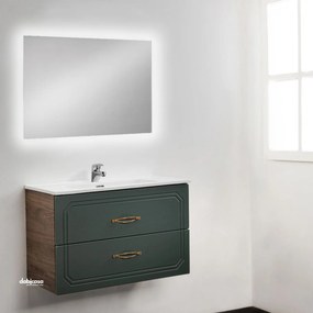 Mobile Bagno Sospeso "Alyssa" Da 60 Cm Composto Da Due Cassetti Finitura Verde Bottiglia/Portuna Noce