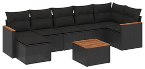 Set divani da giardino con cuscini 8 pz nero in polyrattan