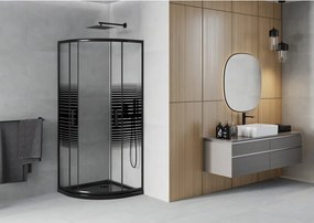 Mexen Rio cabina doccia semicircolare 80 x 80 cm, fasce nere, nero + piatto doccia Flat, nero - 863-080-080-70-20-4170B