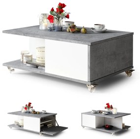 VIENNA Cemento Millennium/Bianco Opaco - MODERNO TAVOLINO DA CAFFÈ/DA SALOTTO CON RUOTE