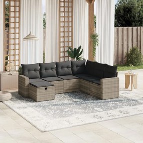 Set divani da giardino 7pz con cuscini grigio chiaro polyrattan