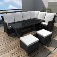 Set Divani da Giardino 4 pz con Cuscini in Polyrattan Nero 43106