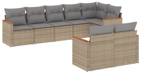 Set Divano da Giardino 8 pz con Cuscini Beige Misto Polyrattan