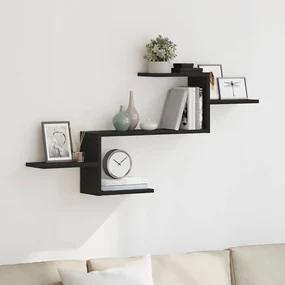 Scaffale A Parete Rovere Nero 104x15x49 Cm İn Truciolato /