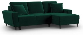 Divano angolare verde allungabile e con contenitore (con penisola a destra/con chaise lounge) con rivestimento in velluto Kyoto – Cosmopolitan Design