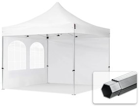 TOOLPORT 3x3m gazebo pieghevole PES con laterali (finestre), PROFESSIONAL alluminio, bianco - (600169)