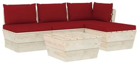 Set Divani da Giardino su Pallet 5 pz con Cuscini Legno Abete