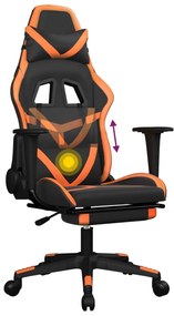 Sedia Gaming Massaggio Poggiapiedi Nero e Arancione Similpelle