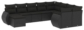 Set Divani da Giardino 10pz con Cuscini in Polyrattan Nero