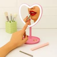 Specchio da tavolo cuore con led rosa