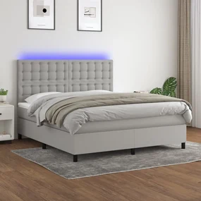 Letto a molle materasso e led grigio chiaro 160x200 cm tessuto