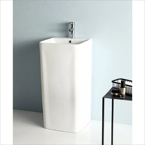 Lavabo Freestanding Con Scarico a Parete 42x41 Cm Karag "Marmoareado" Bianco Opaco