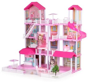 Una grande casa delle bambole con mobili da giardino