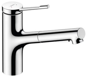 Rubinetto da cucina a doccetta diagonale Zesis Lean argento cromato lucido HANSGROHE