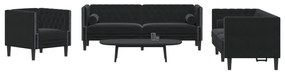 Set Divani Chesterfield 3pz Con Cuscini Nero Velluto /