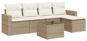 Set Divano da Giardino 6 pz con Cuscini Beige in Polyrattan