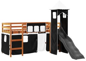 Letto a soppalco con torre bambini bianco e nero 80x200cm pino