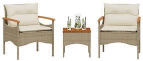 Set Divano Da Giardino 3 Pz Con Cuscini Beige İn Polyrattan /