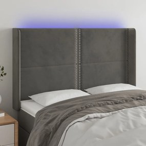 Testiera A Led Grigio Scuro 147x16x118/128cm İn Velluto /