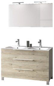 Mobile Bagno 120cm a Terra Con Lavabo doppia Vasca, Tre Cassetti e Specchio