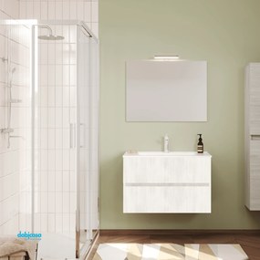 Mobile Bagno Sospeso "Easy" Da 80 Cm Composto Da Due Cassetti Lavabo E Specchio Con Lampada Led Finitura Rovere Bianco