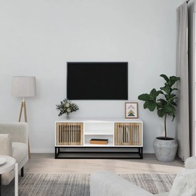 Mobile Porta Tv Bianco 105x30x45cm İn Legno Multistrato E Ferro /