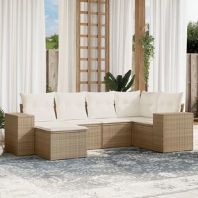 Set divano da giardino 6 pz con cuscini beige in polyrattan