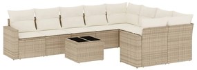 Set divano da giardino 10 pz con cuscini beige in polyrattan