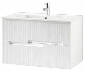 Mobile bagno RIGHE 70 cm 2 cassetti Larice Bianco e specchio LED Frontale