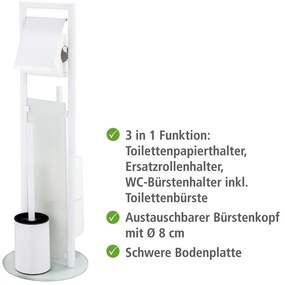 Porta carta igienica bianco opaco in acciaio inox con supporto con spazzola Ravina – Wenko