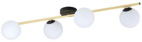 Plafoniera Contemporanea 4 Luci Eracle In Acciaio Oro/Nero E Sfere Vetro Bianco
