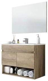 Mobile bagno sospeso 80 cm con lavabo e specchio rovere - Dakota 96250